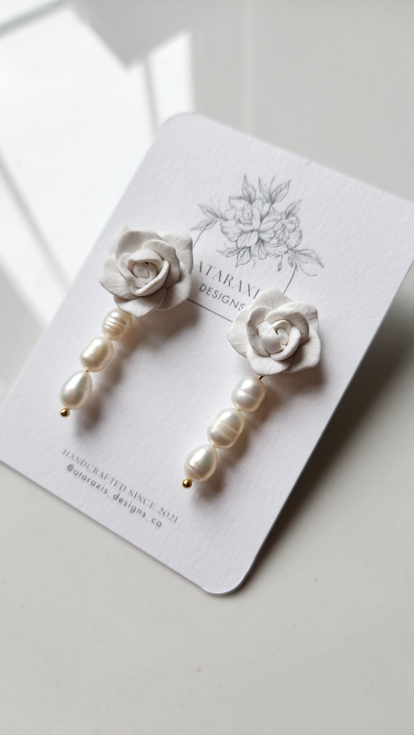 White rose studs (real freshwater pearls)