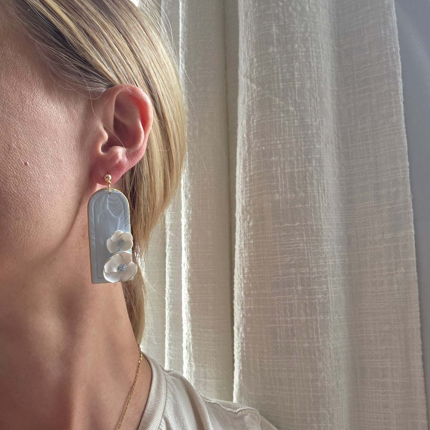 Blue Floral Arch Earrings