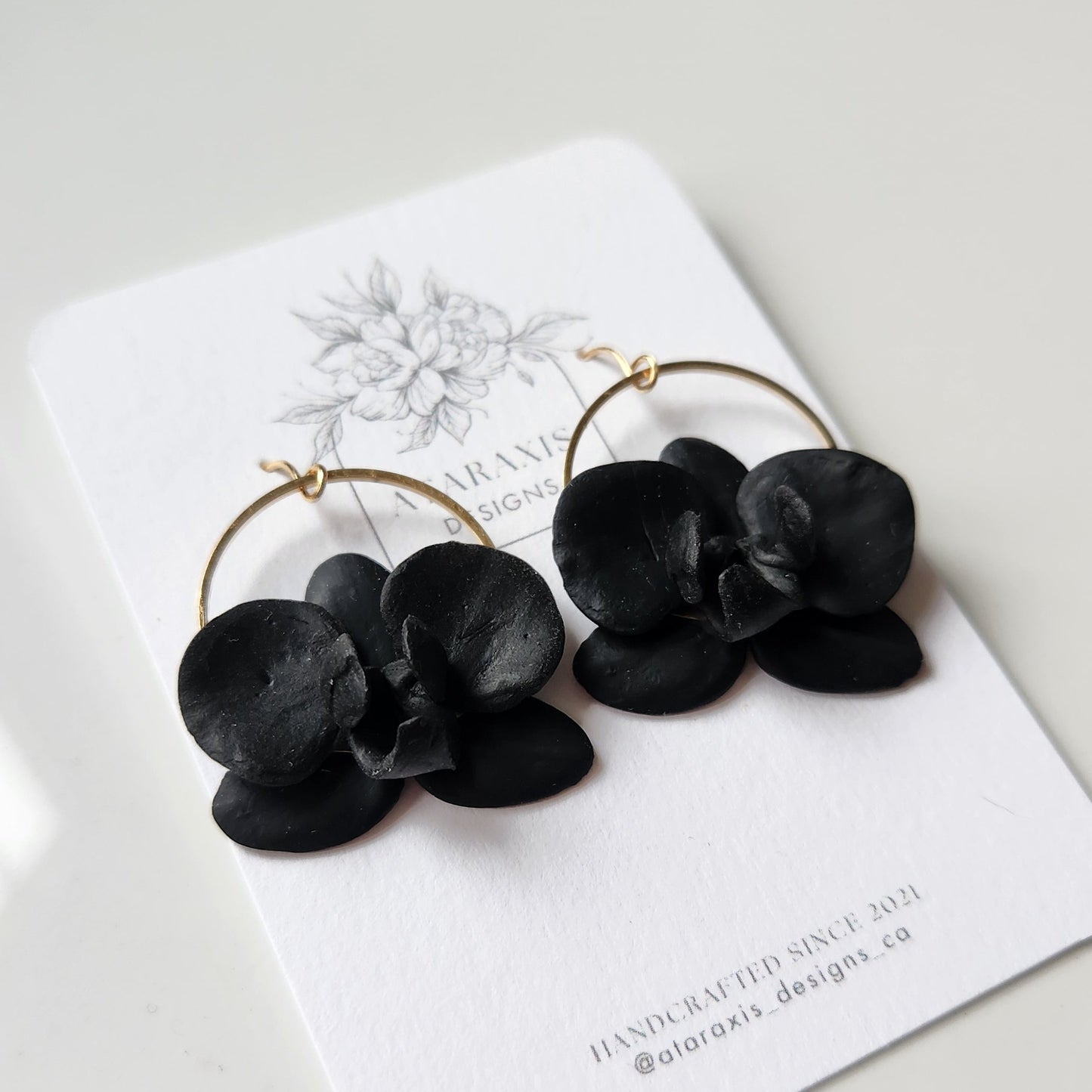 Black Orchid Dangle Earrings
