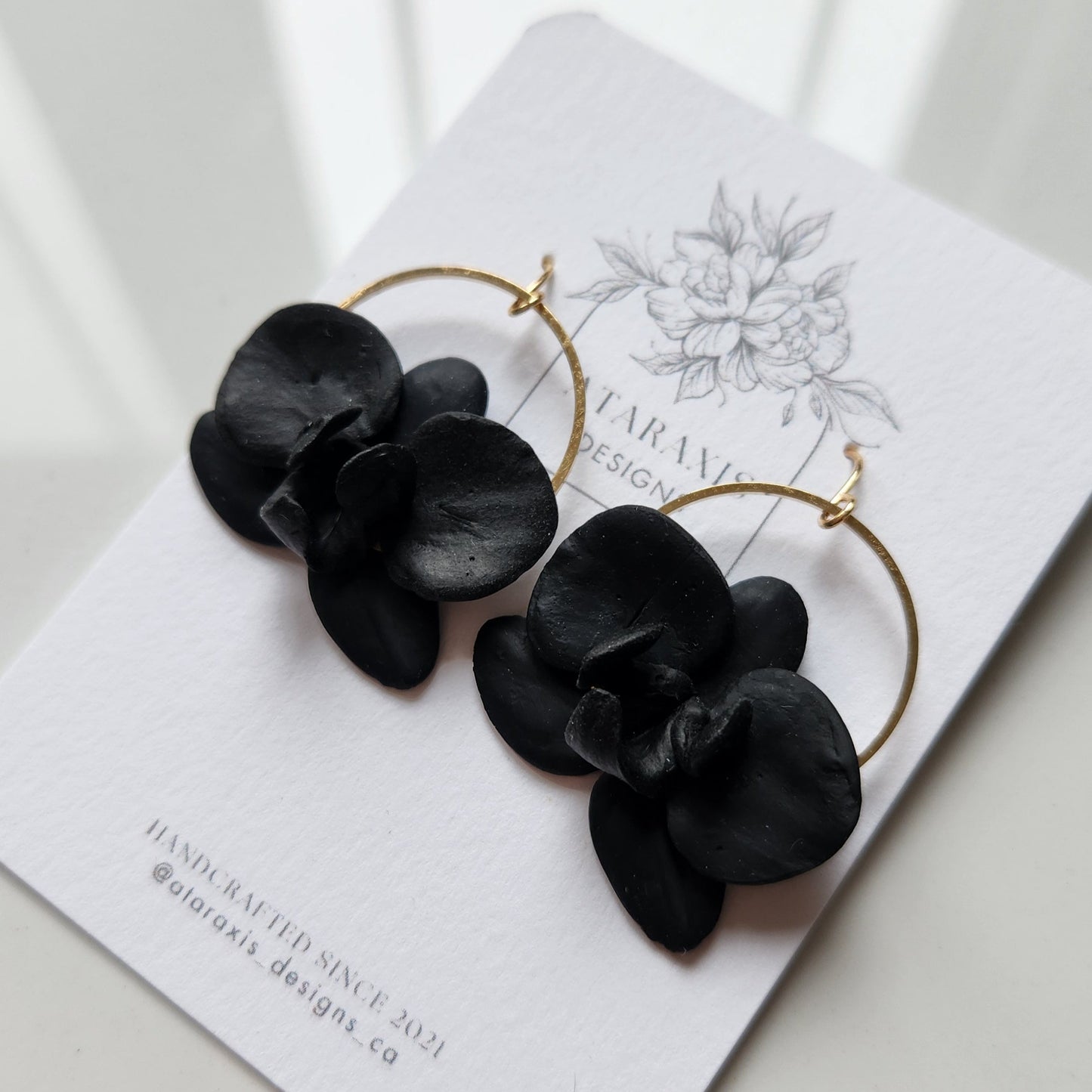 Black Orchid Dangle Earrings