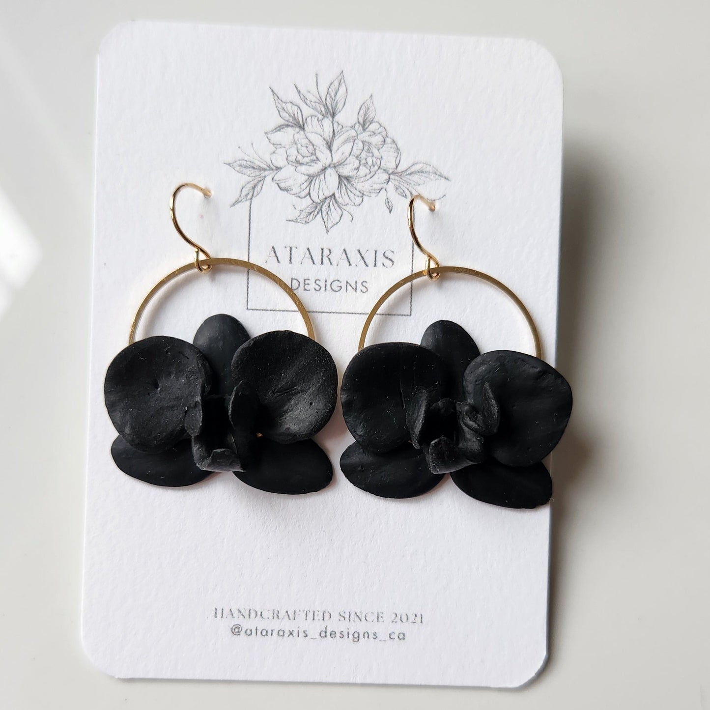 Black Orchid Dangle Earrings