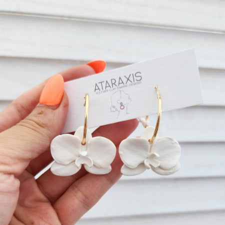 Solid white orchid earrings (no pearl)