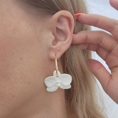 Solid white orchid earrings (no pearl)