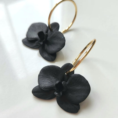 Black Orchid Hoop Earrings