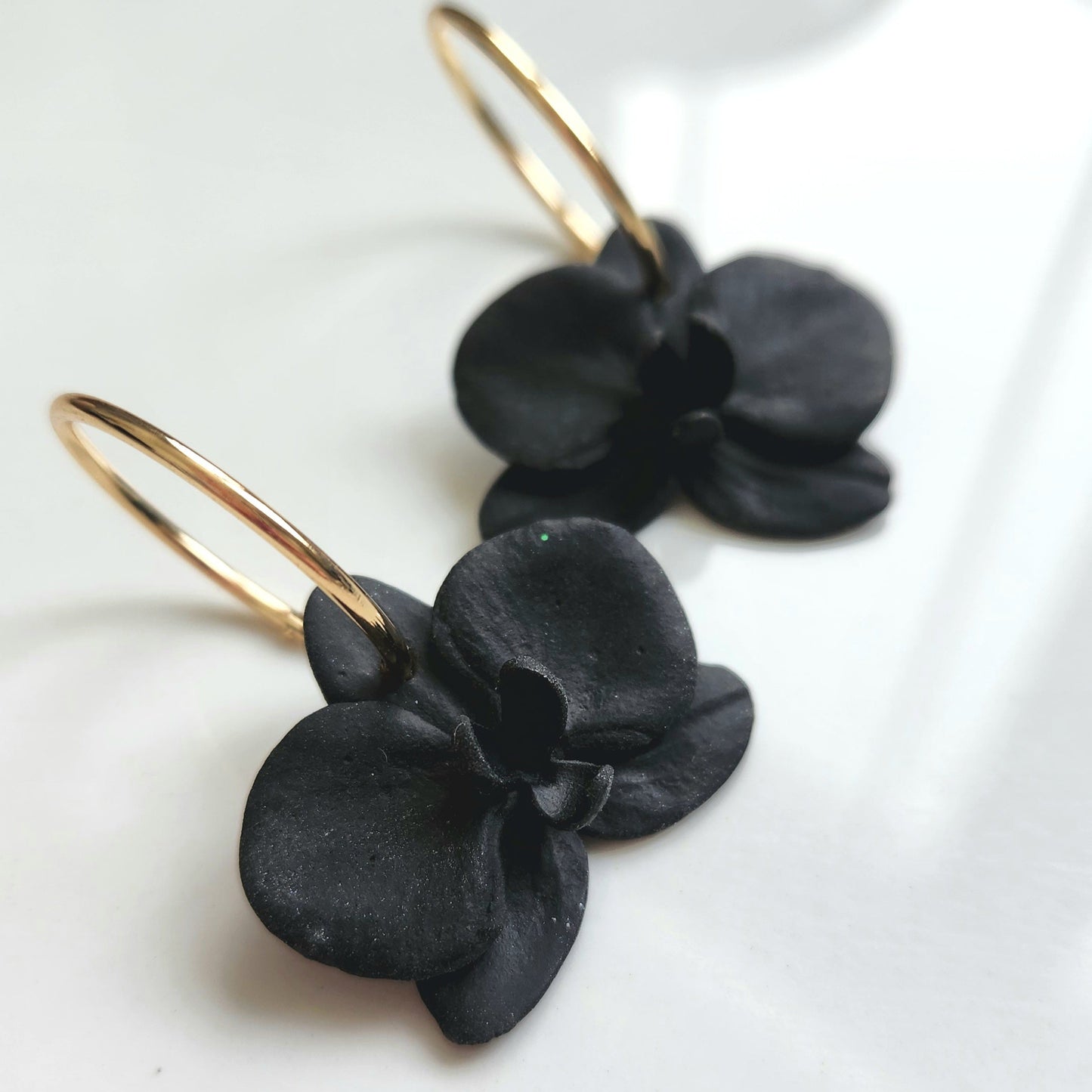 Black Orchid Hoop Earrings