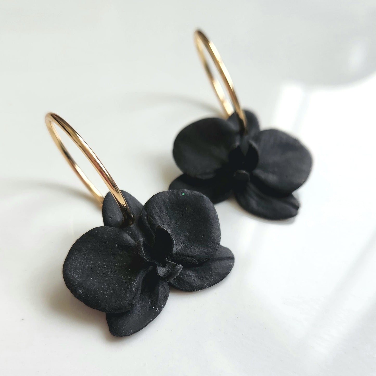 Black Orchid Hoop Earrings