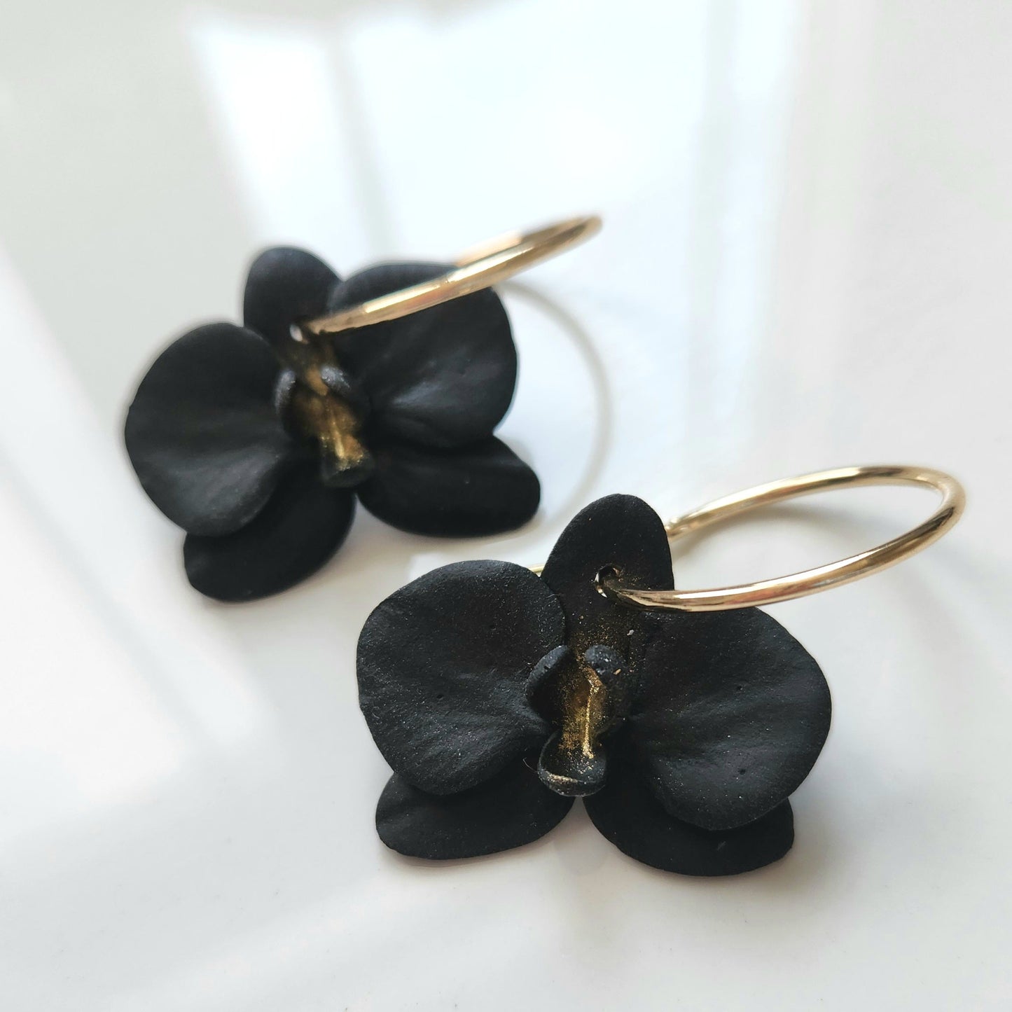 Black Orchid Hoop Earrings