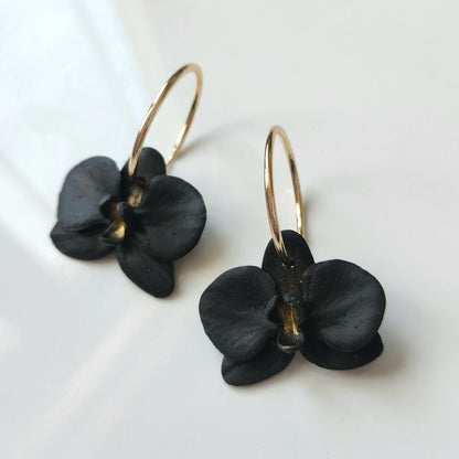 Black Orchid Hoop Earrings