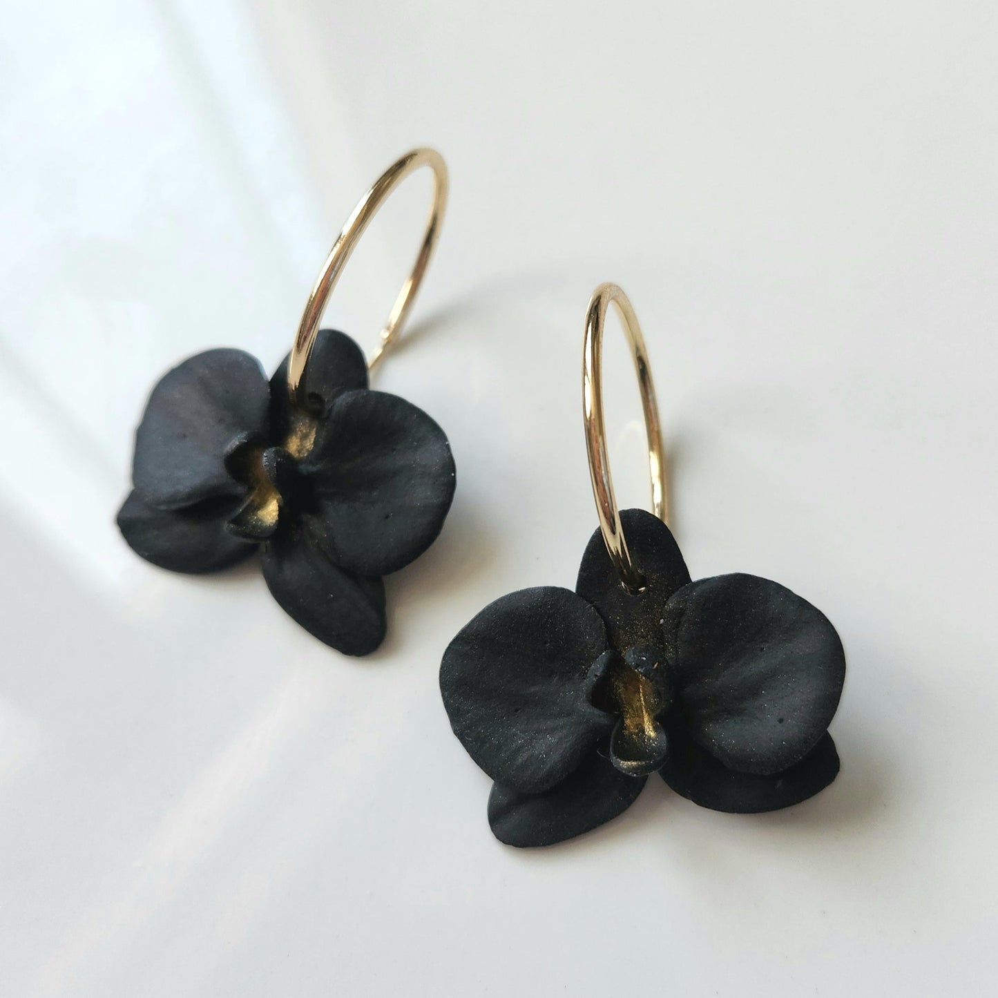 Black Orchid Hoop Earrings