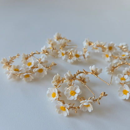 Floral earrings with gold accents on a light background