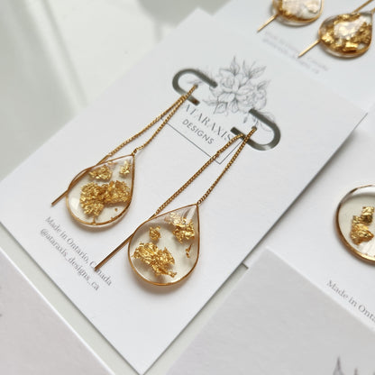 Gold flake teardrop thread earrings