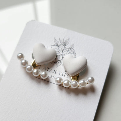 White Heart Stud Earrings