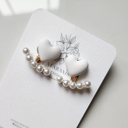 White Heart Stud Earrings