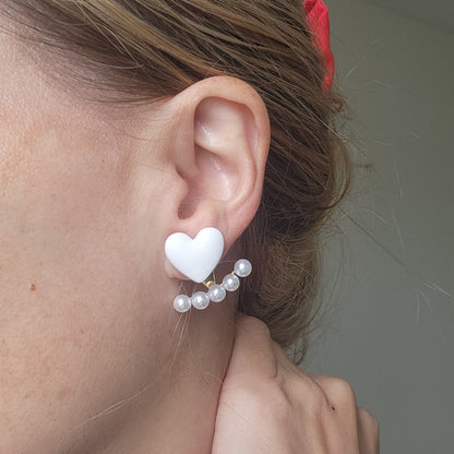 White Heart Stud Earrings