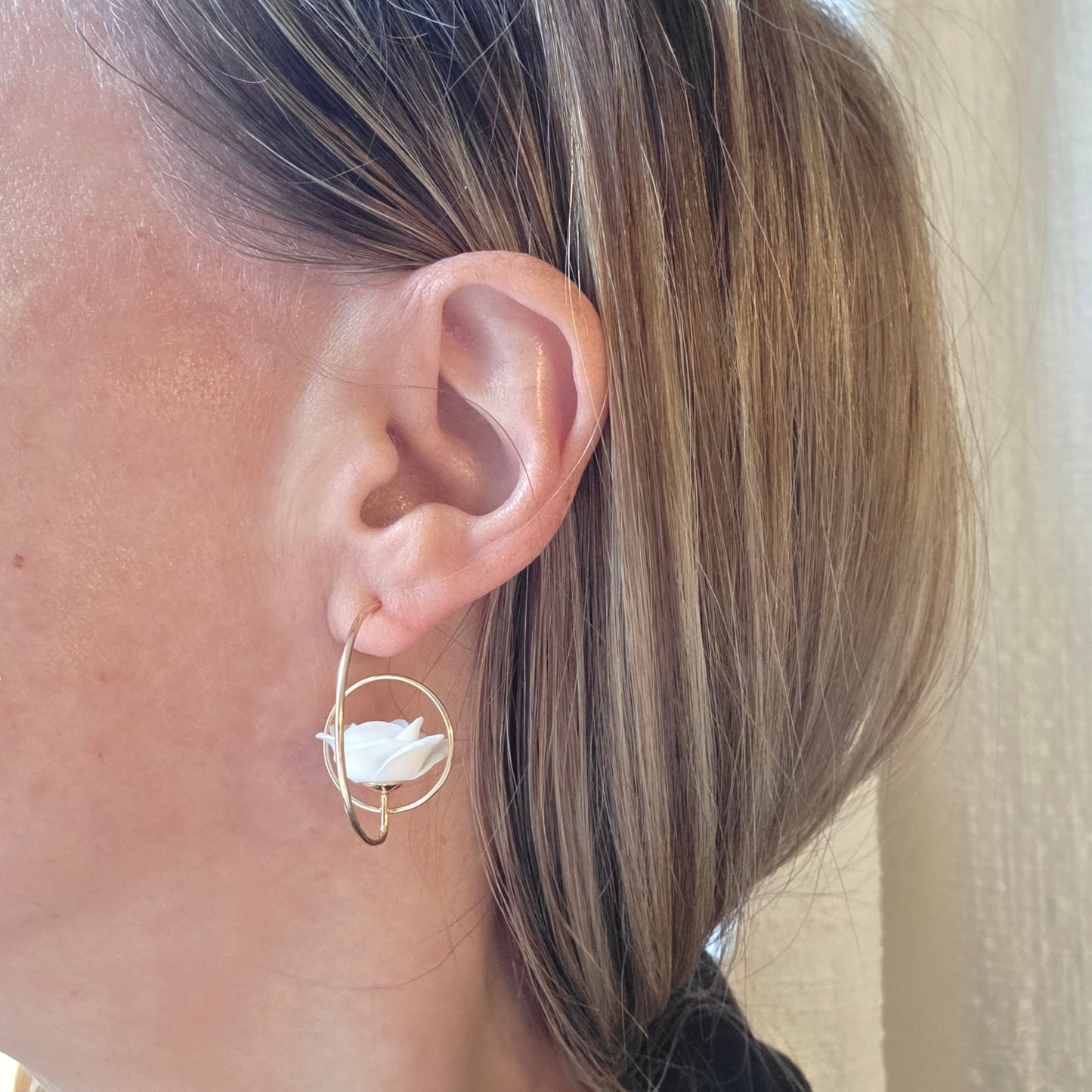 Pink Rose Hoop Earrings