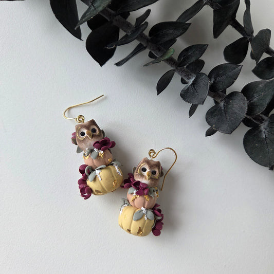 Owl Tower on Pumpkin Earrings
