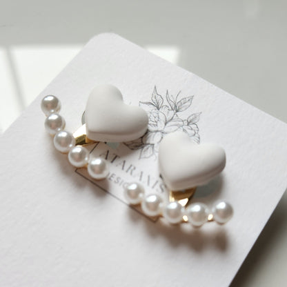 White Heart Stud Earrings