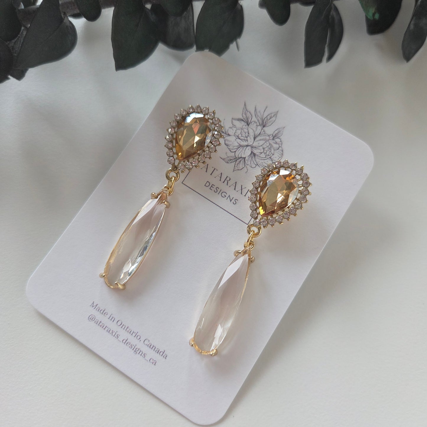 Golden - class crystal dangle earrings