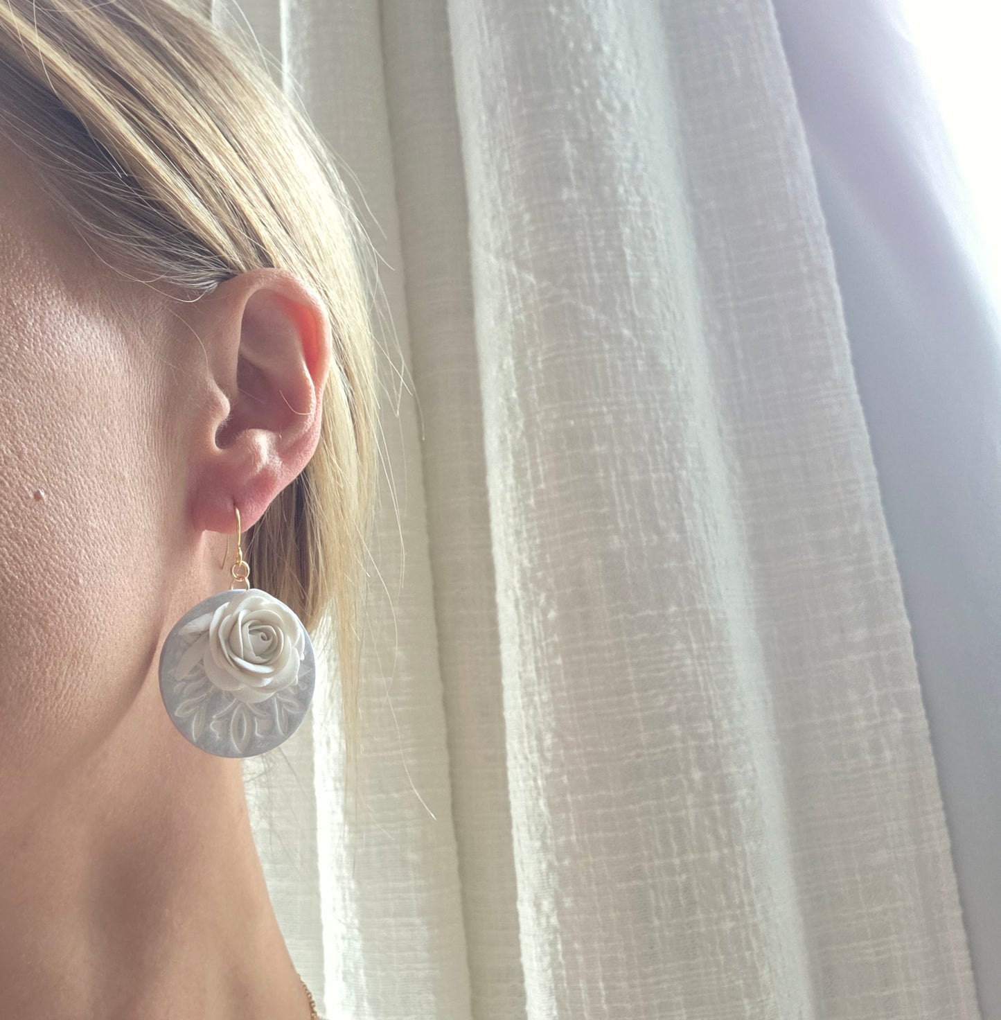 Large Roses on Painted Florals Earrings