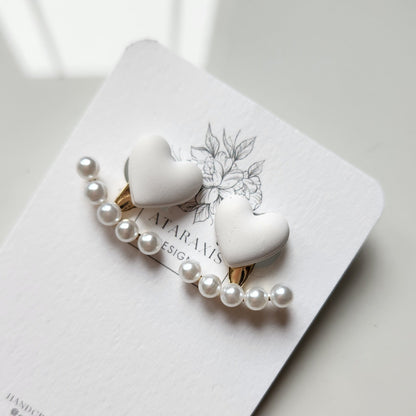 White Heart Stud Earrings