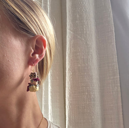 Owl Tower on Pumpkin Earrings